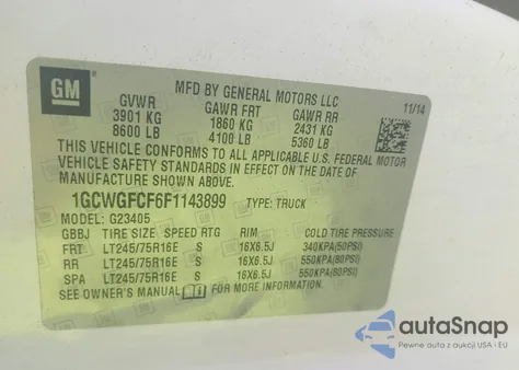 2015 Chevrolet Express 2500 Work Van from USA, damaged, VIN 1GCWGFCF6F1143899